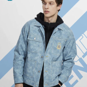 [Official Genuine] Argentina National Team|Tie-dye fog blue PU jacket casual fashion versatile defense