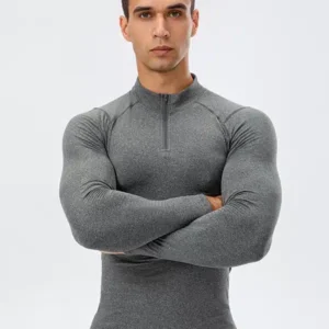 Men's 1/4 Zip Compression Top - Heather Grey