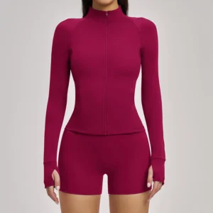 Slim Fit Thumbhole Gym Jacket - Raspberry
